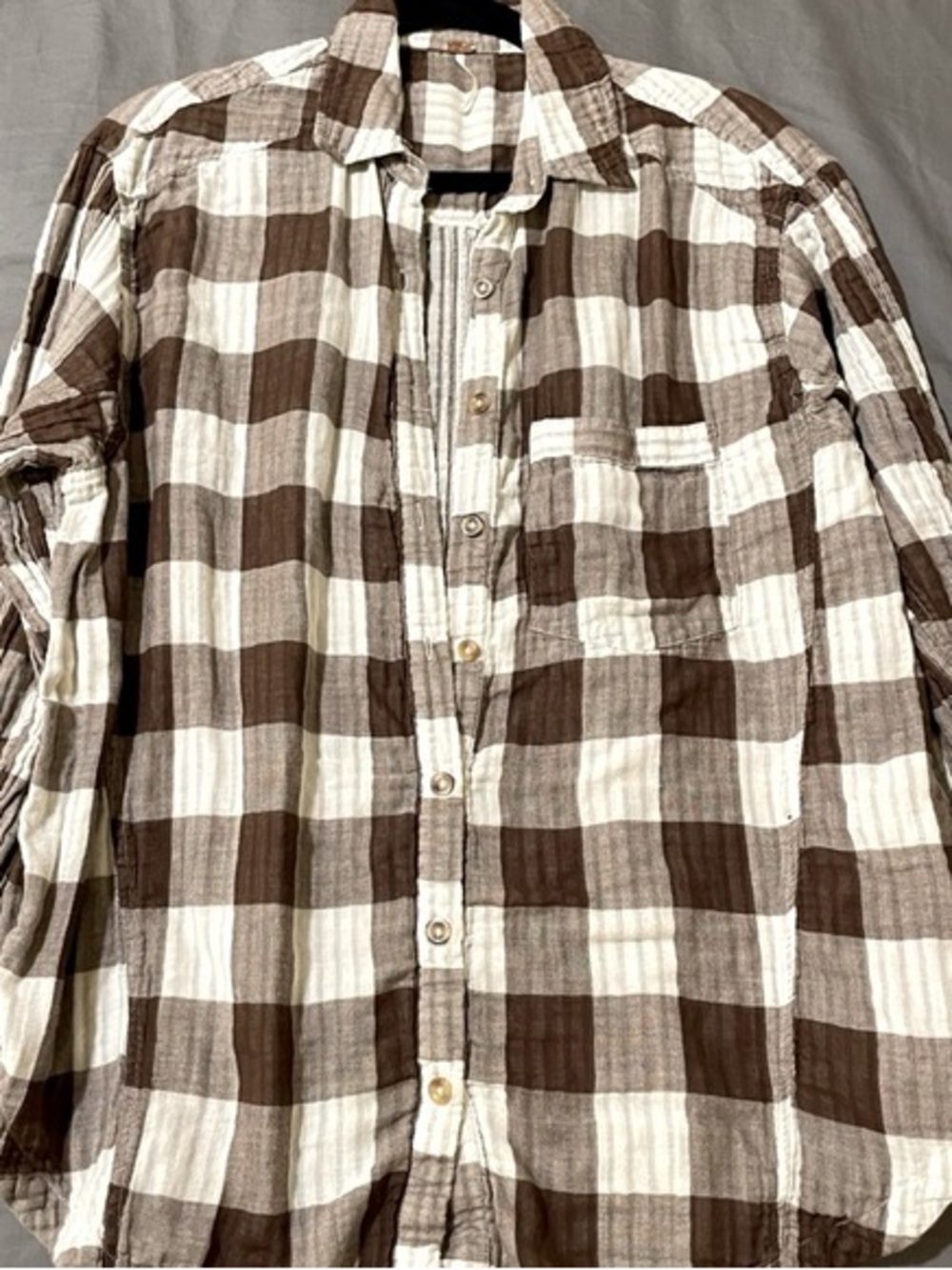 Free People Brown and White Plaid Button-Down Shirt - Picture 6 of 9